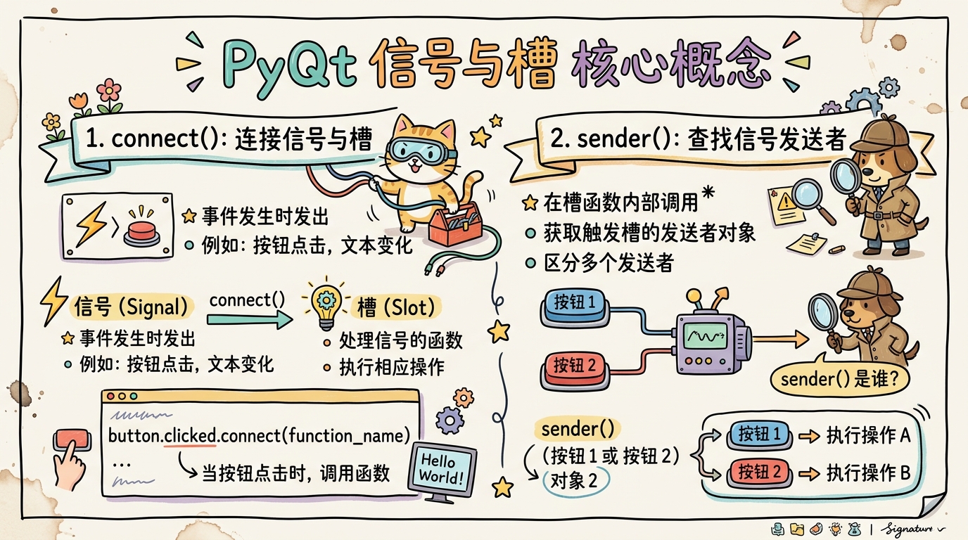 connect()、sender()