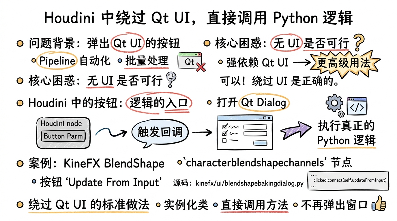 Houdini 中绕过 Qt UI，直接调用 Python 逻辑
